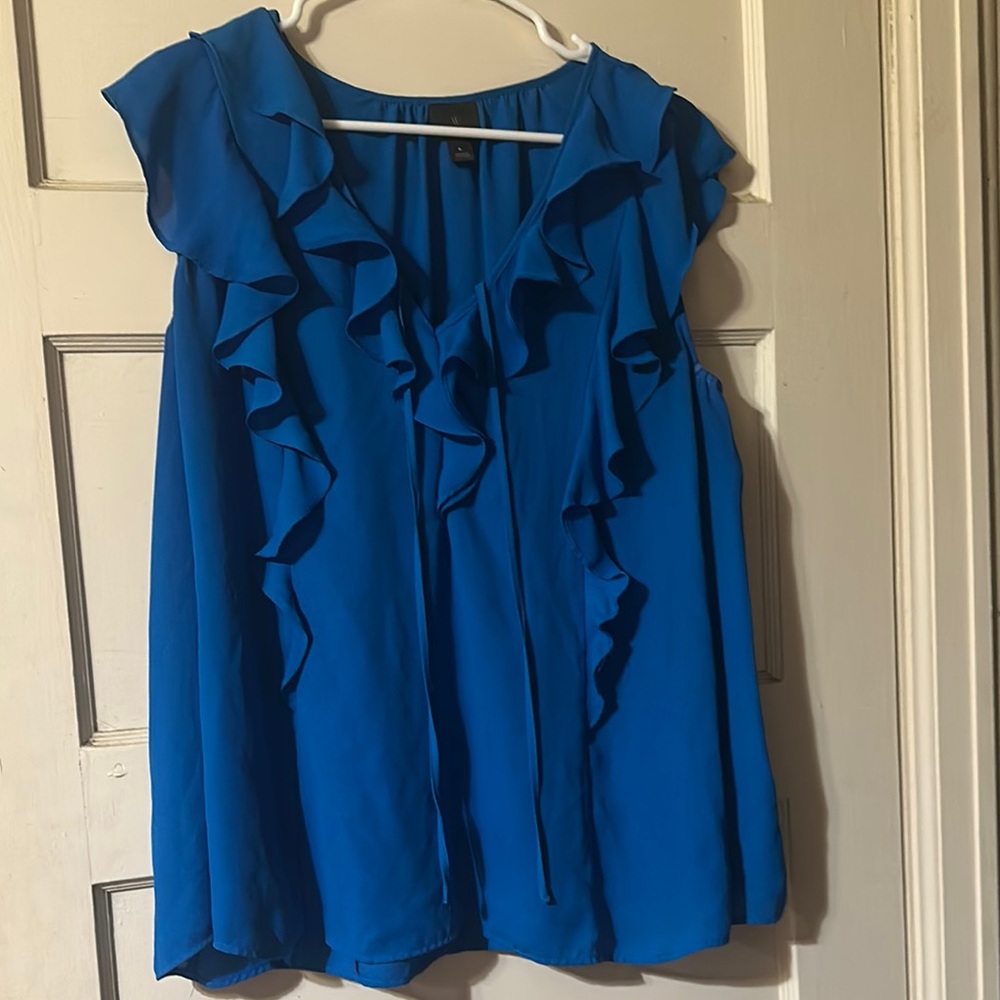 Worthington Vibrant Blue Ruffle Blouse